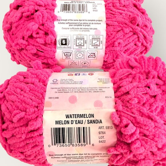 Lot of 3 Red Heart Lolli Super Bulky Yarn Watermelon Pink Color - Picture 3 of 3